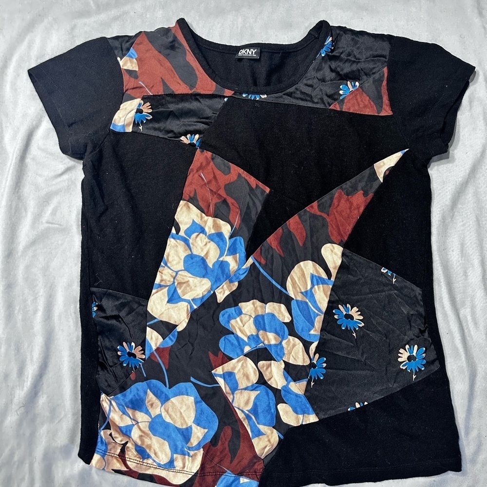 DKNY Black Wool with Vibrant Floral Front Design